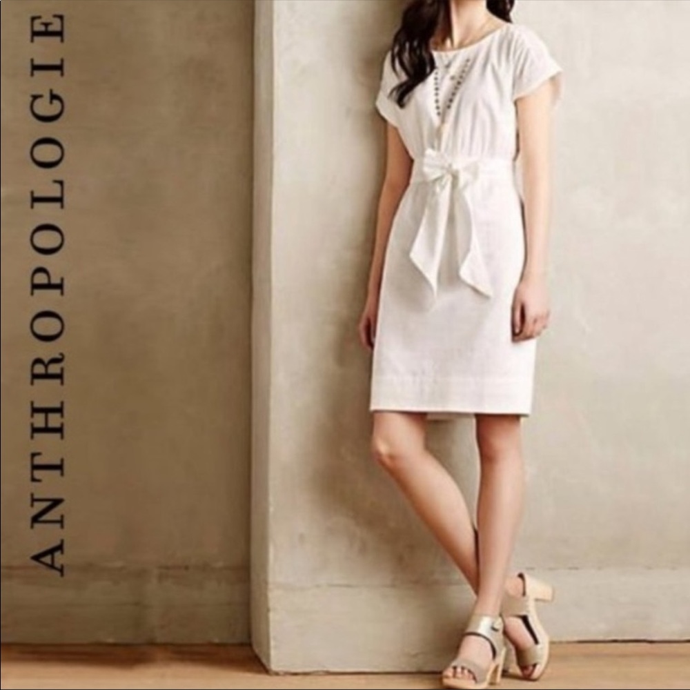 Anthropologie Maeve Akos White Cotton Tie Dress cross cross pattern size 6